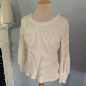 Madewell ivory knit top w/ puffy shoulder, balloon sleeve, ribbed sweater Sz M